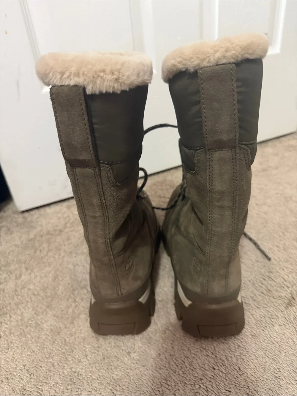 Timberland Tan  Winter Lace-Up Tall Boot with Cream Faux Fur Cuff  Waterproof
